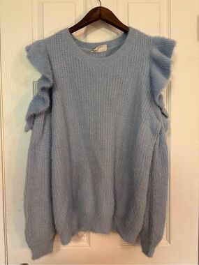 Love Riche Powder Blue Ruffle Cold Shoulder Crew Neck Sweater